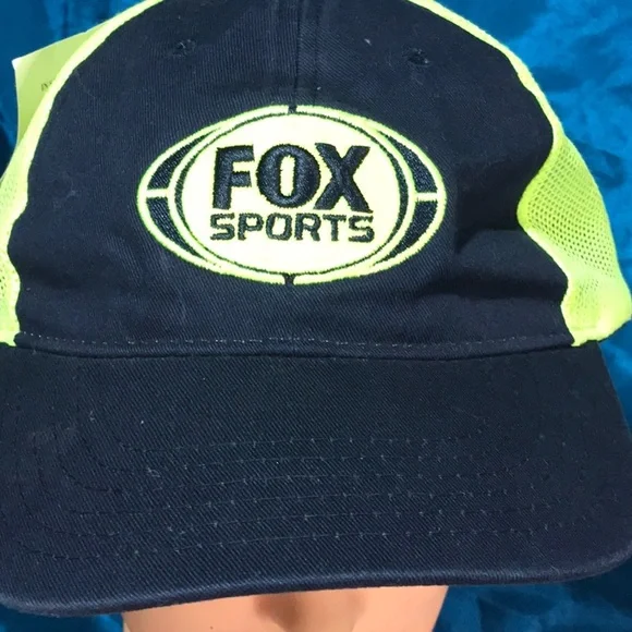 NWT Fox Sports navy neon yellow baseball cap hat unisex one size fits most - Picture 2 of 7